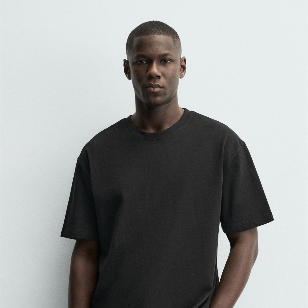 NWT - Zara Men's Basic Heavyweight T-Shirt - Black - Size M